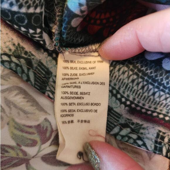 Johnny Was Multicolored Buttoned Silk Tunic size XS Oversized Patchwork Design - Picture 5 of 10